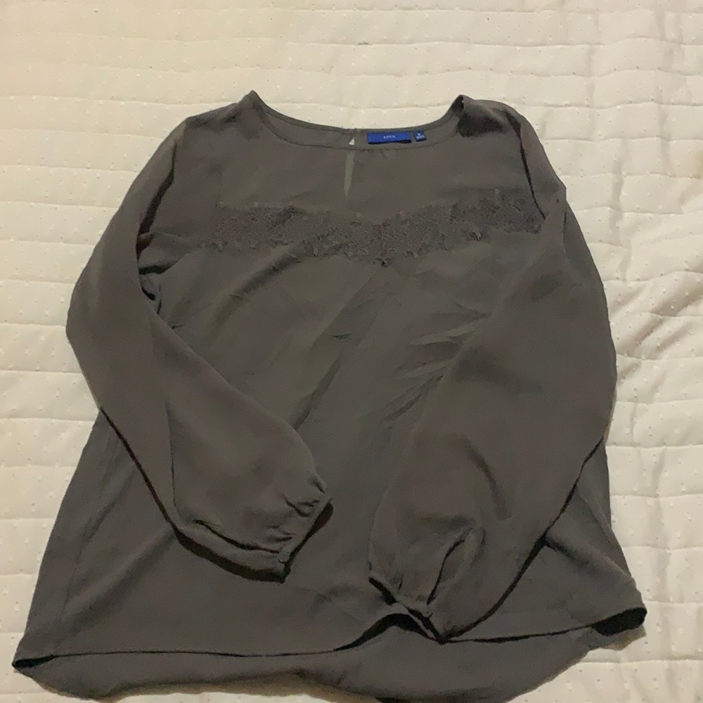 Grey Lace Trim Blouse